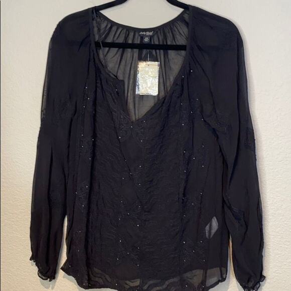 Lucky Brand Sheer Embroidered Blouse - Picture 1 of 12